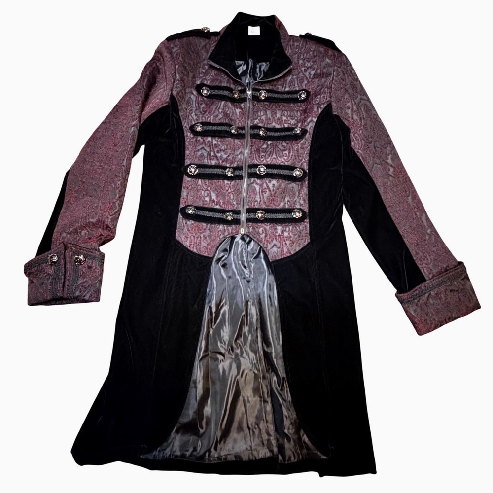 Spirit Halloween Steampunk Gothic Velvet Paisley Victorian Frock Coat Burgundy M